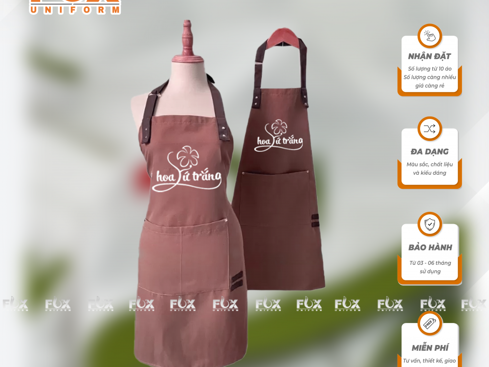 Tạp Dề Đồng Phục Nhà Hàng Hoa Sứ Trắng