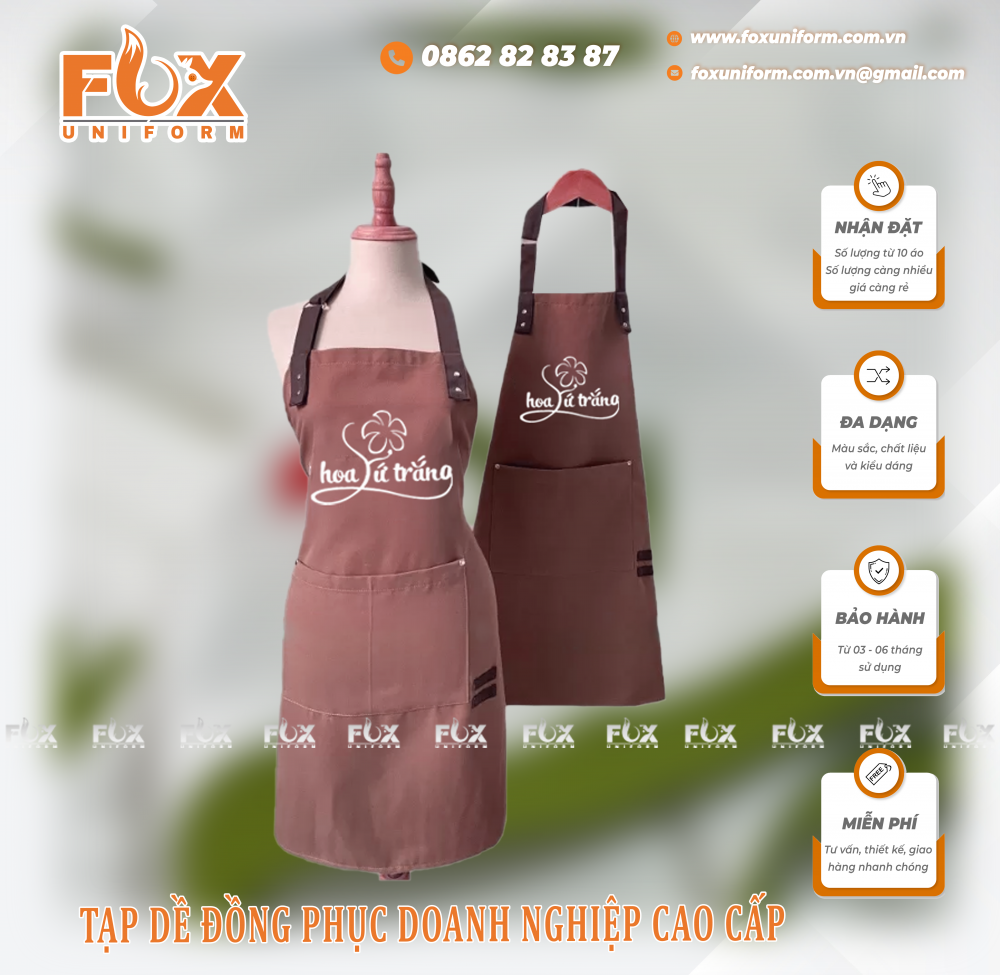 Tạp Dề Đồng Phục Nhà Hàng Hoa Sứ Trắng