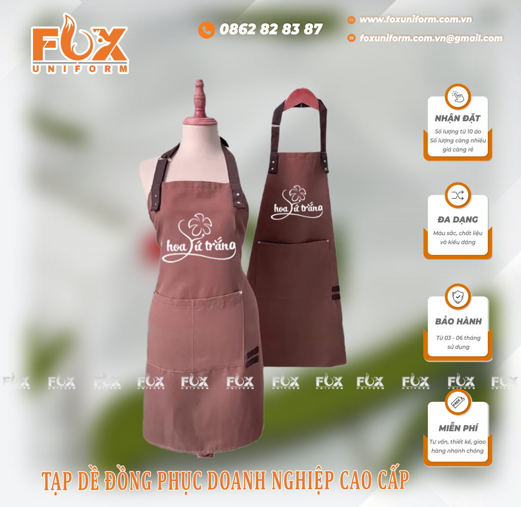 Tạp Dề Đồng Phục Nhà Hàng Hoa Sứ Trắng